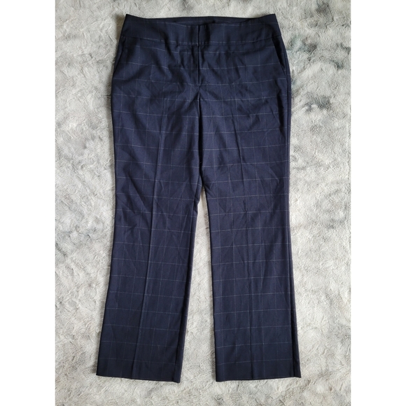 Navy Windowpane Ann Taylor Factory Trouser Pants size Curvy 12 - Picture 2 of 14